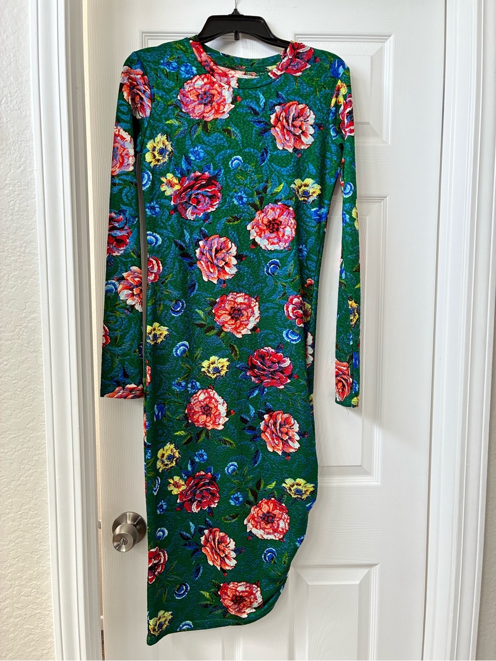 Zara Green Floral Long-Sleeve Bodycon Dress